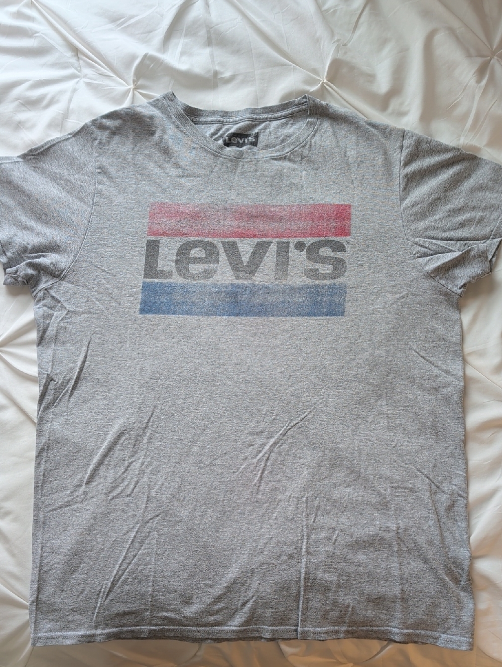Levi's Gray Short Sleeve Logo Tee with Red and Blue Stripes